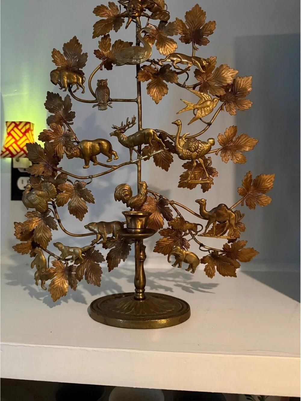 Vintage Brass Tree of Life Animals Birds Candle Holder Sculpture Large Ornate